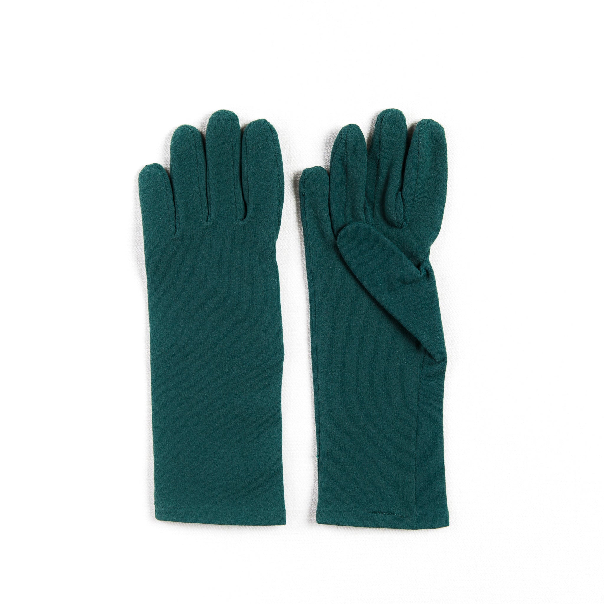 Pair of teal forest green gloves on a white background