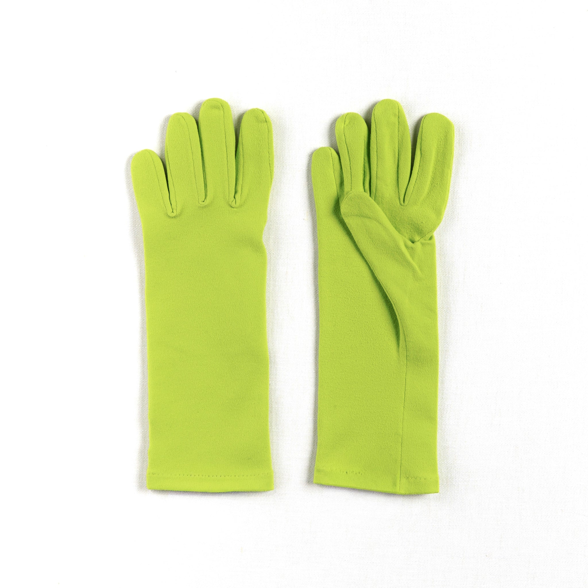 Pair of bright green gloves on a white background