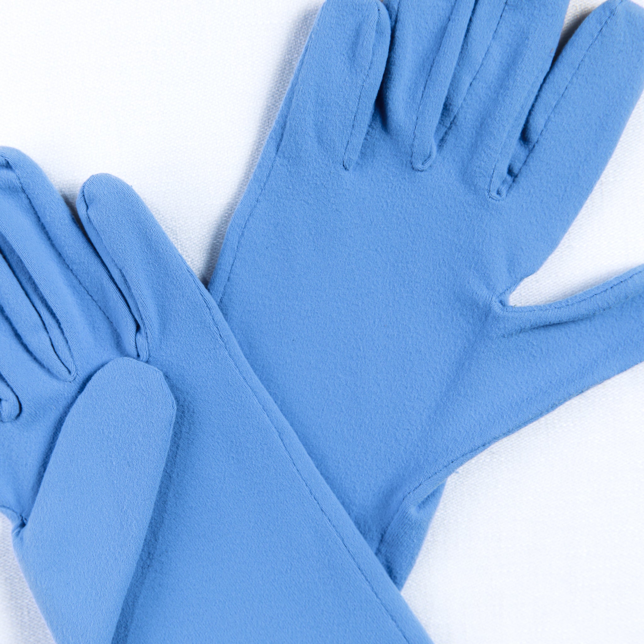Pair of blue womens gardening gloves on a white background