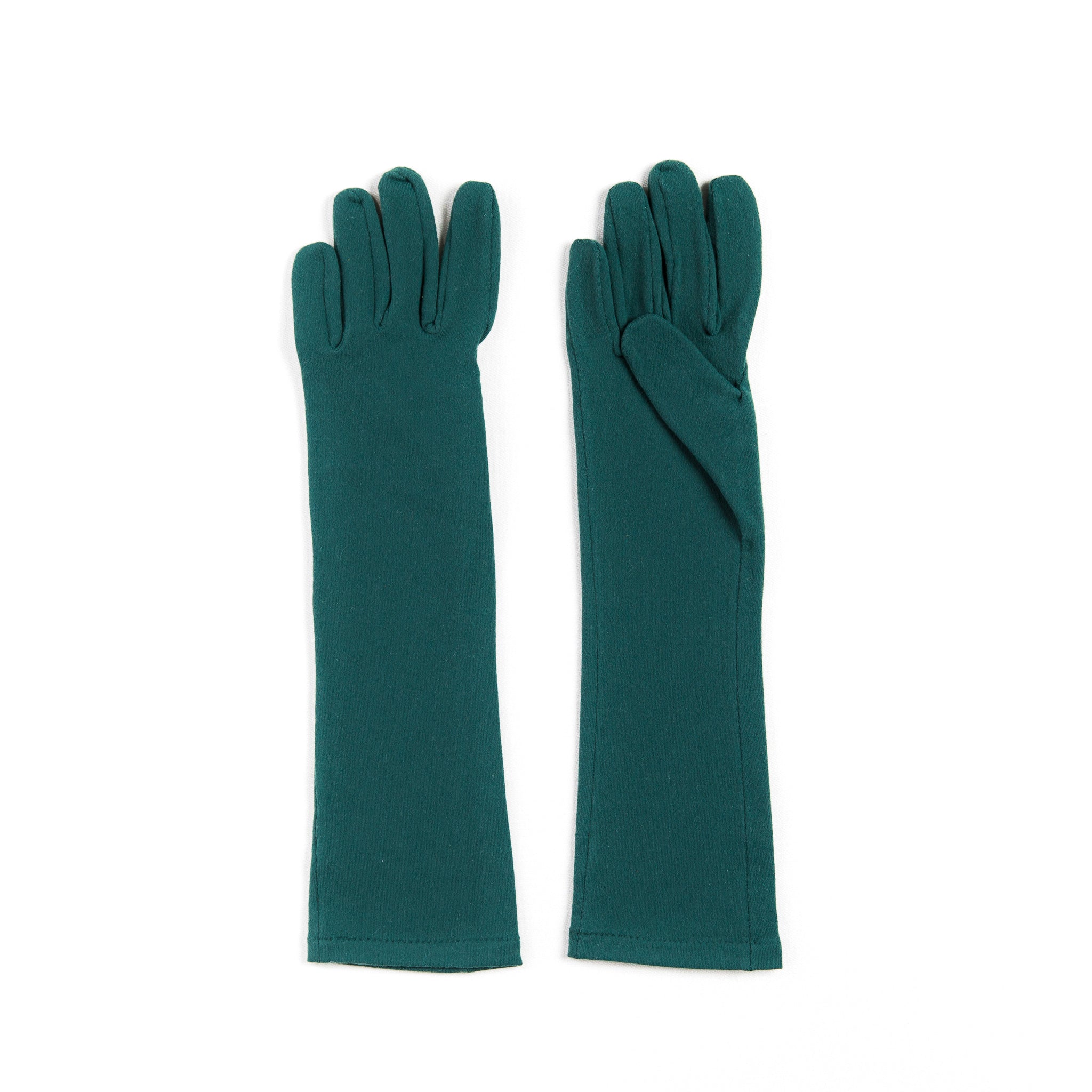 Pair of teal long gloves elbow length on a white background