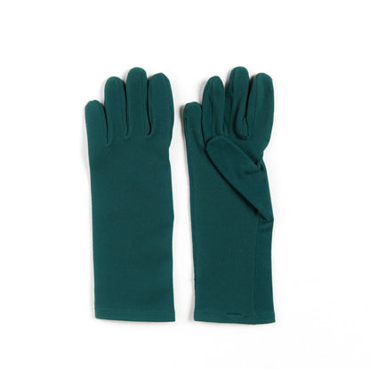 Pair of teal forest green gloves on a white background