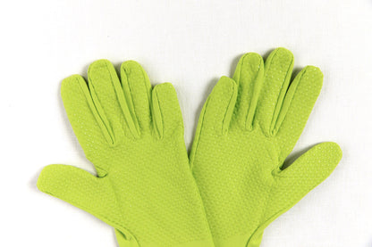 Pair of green higarden heritage gardening gloves on a white background